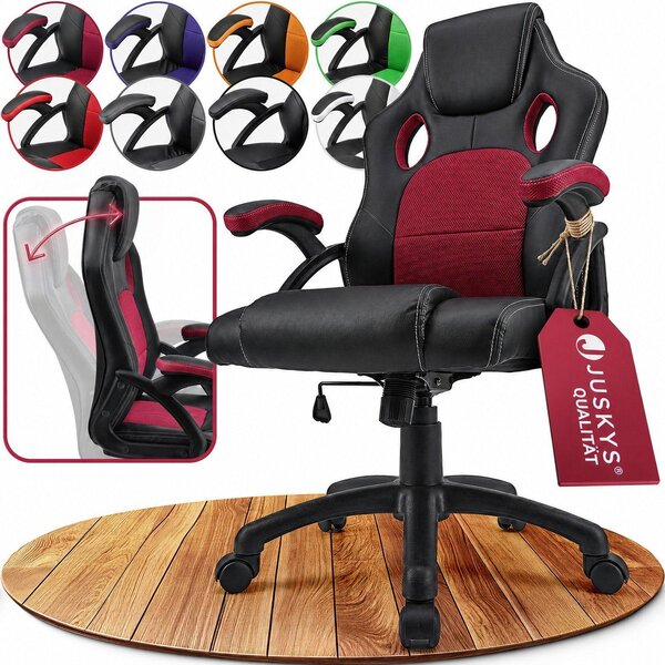 Juskys Racing desk chair Montreal (bordeaux) - sedia da gioco ergonomica, regolabile in altezza e imbottita, fino a 120 kg - sedia da ufficio girevole