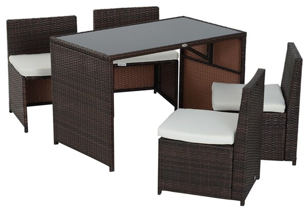 Outsunny Set da giardino in polyrattan da 5 pezzi, set da pranzo in rattan, marrone + kaki