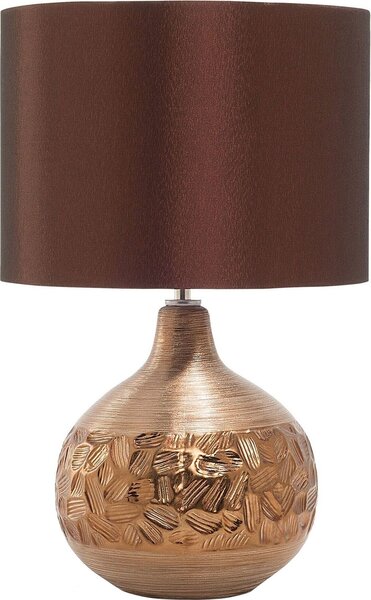 BELIANI Lampada da tavolo con base in porcellana dorata curvata paralume in tessuto cavo marrone con interruttore Stile moderno e affascinante