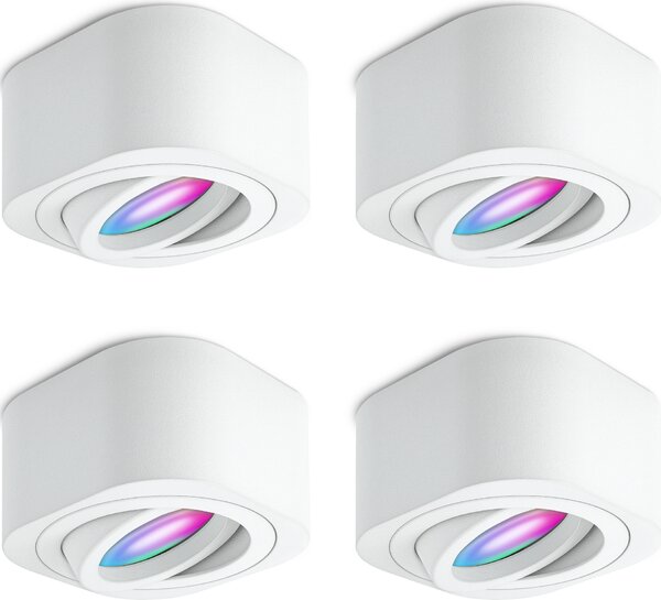 SSC-LUXon 4 TEARA faretti da superficie bianco piatto orientabili incl. Smart RGB+ WLAN LED - faretto da soffitto controllo spot tramite app e voce