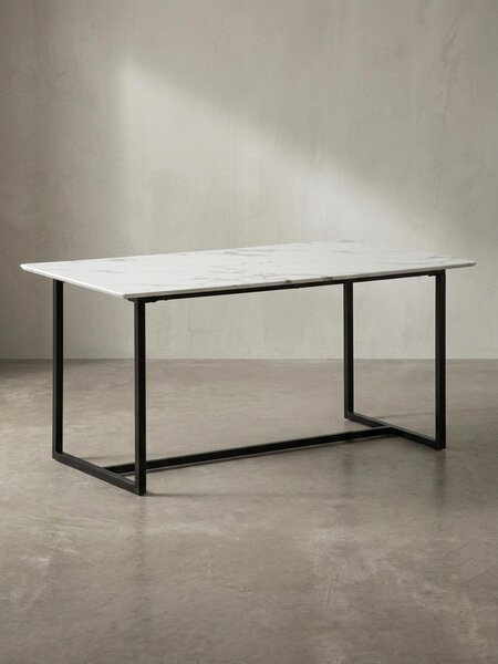 Tavolo da pranzo 160x80x76 cm, tavolo da cucina bianco effetto marmo, moderno, tavolo da pranzo grande, tavolo da pranzo rettangolare, tavolo da pranzo con gambe in metallo