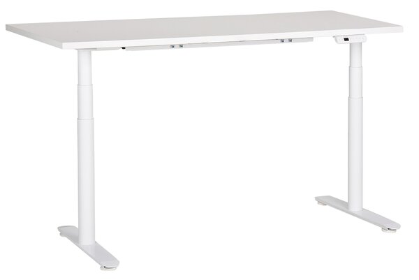 BELIANI Scrivania regolabile in altezza, piano bianco, struttura in acciaio bianco, 160 x 72 cm, regolazione elettrica dell'altezza, ufficio moderno