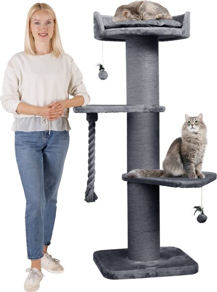 HAPPYPET Albero tiragraffi premium per gatti di grossa taglia "Freddy" – 150 cm Grande albero tiragraffi, albero per arrampicarsi per Maine Coon, sisal naturale, tronchi spessi 20 cm - Grigio