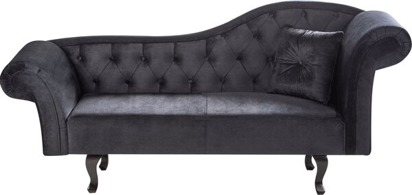 BELIANI Lounger imbottitura in velluto nero con bottoni e cuscino in vero stile retrò tradizionale facile da pulire Adatto agli animali domestici