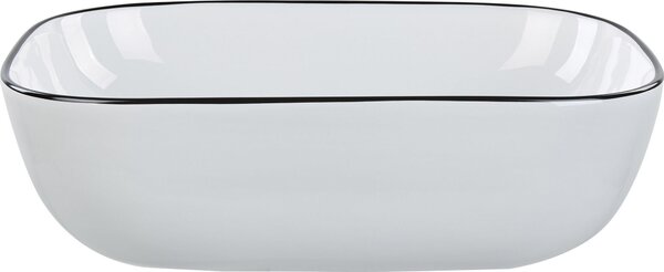 BELIANI Lavabo da bagno bianco con bordo nero lucido in Vetroceramica 46 x 33 cm ovale classico