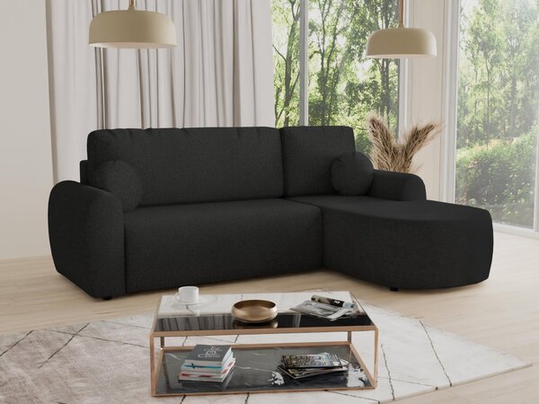 Divano angolare Jazz con funzione letto e contenitore - Tessuto bouclé - Divano a L, divano imbottito, divano letto, set divani, divano letto (nero (Coral 60), divano angolare destro)