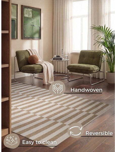 Tappeto bianco/marrone chiaro in lana reversibile/tessuto a mano 160x230 cm Vika – Hanse Home