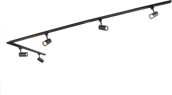 QAZQA - Modern Sistema di binari moderno I Faretto da incasso I Faretto da soffitto I Faretto con spot a 5 luci I Faretto da incasso I Faretto da soffitto I Faretto I Lampada I Lampade Nero Monofase