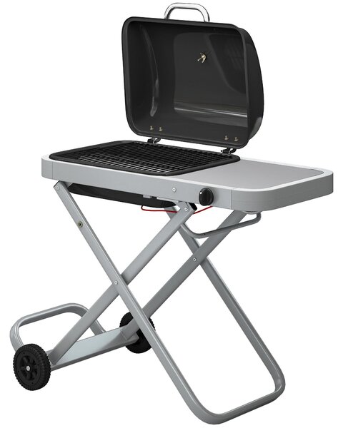 Barbecue a gas portatile Outsunny a 1 bruciatore da 2,5 kW con carrello pieghevole