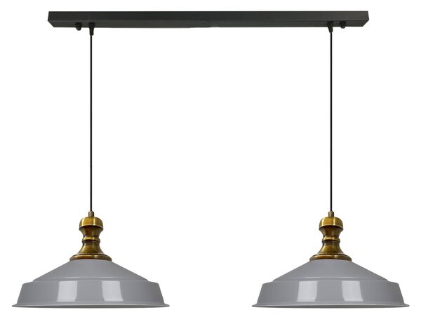 Lampada a sospensione Asletl-Knob Lampada a sospensione in metallo a 2 luci, E27, grigio Lampada vintage