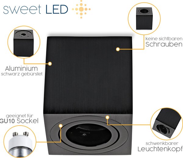 Sweet LED faretto da superficie angolare nero faretto da superficie GU10 7W in alluminio da soffitto