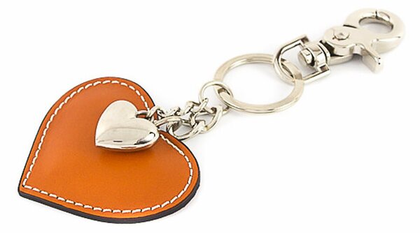 Portachiavi in vera pelle cuore cognac Made in Italy