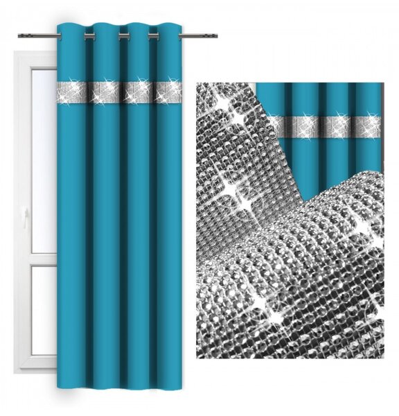Tenda su anelli con zirconi 140x250 cm blu turchese