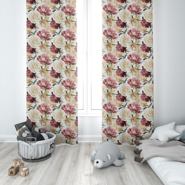 Tenda su anelli 140x250 cm beige con fiori grandi
