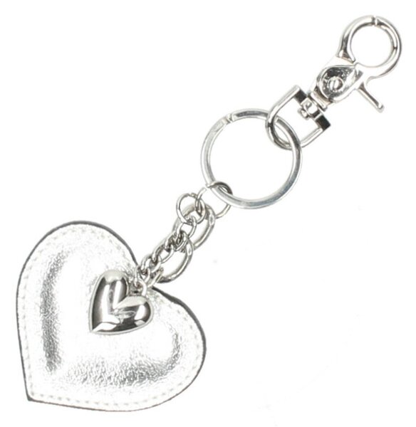 Portachiavi in vera pelle cuore argento silber