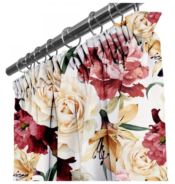 Tenda con nastro 140x250 cm beige con fiori grandi