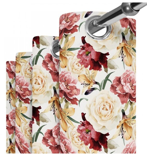Tenda su anelli 140x250 cm beige con fiori grandi