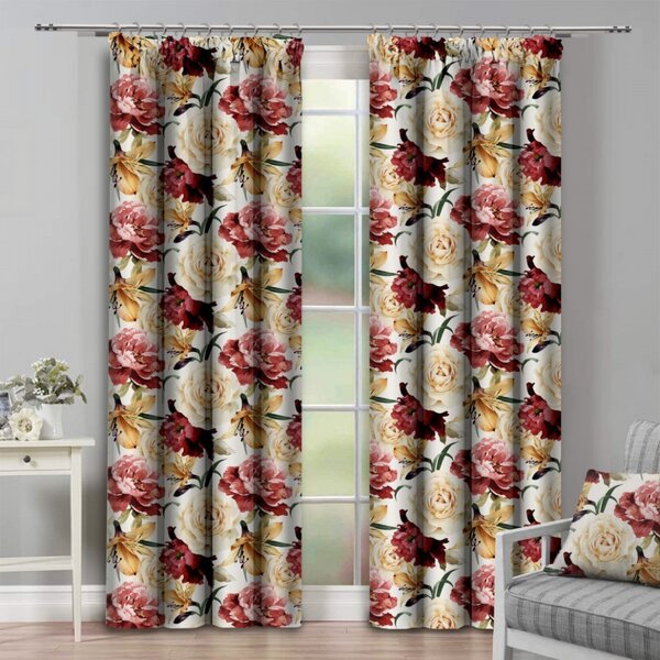Tenda con nastro 140x250 cm beige con fiori grandi