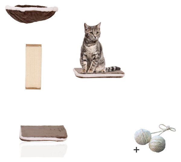 Rohrschneider, parete da arrampicata per gatti, composta da quattro elementi, mobili per gatti da montare a parete, elementi murali, giocattoli per gatti con una cuccia da parete, parco giochi per gatti con amaca, accessori, colore: grigio