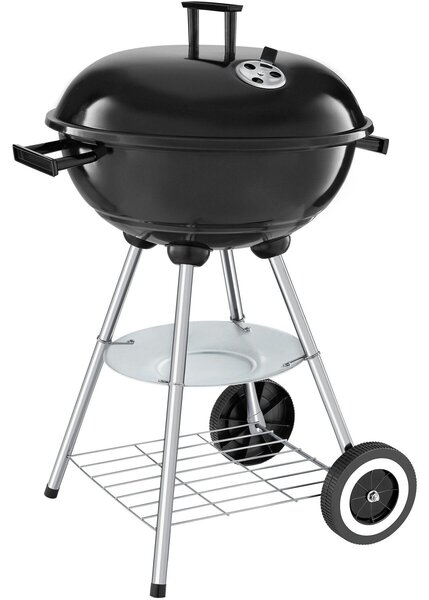 Barbecue a sfera con 2 ruote, Ø 41,5 cm, vaschetta raccogli cenere rimovibile - nero/argento