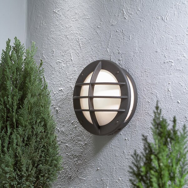 Konstsmide Oden Applique in alluminio laccato nero, con vetro acrilico opalino