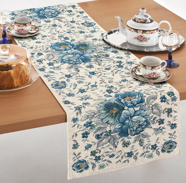 Runner Gobelin fiori blu Chenille IT112