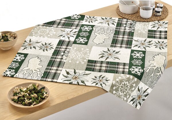 Tovaglia natalizia in ciniglia "Eleganza verde" 90x90 cm Chenille IT041