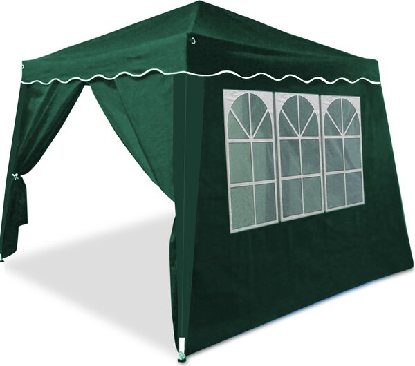 Gazebo pieghevole verde 3x3 m + 2 pareti laterali con finestra laterale