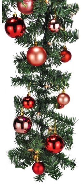 Ghirlanda di abete LED extra-large, lunghezza 540 cm, con 70 LED, inclusi 30 ornamenti a forma di sfera rossa