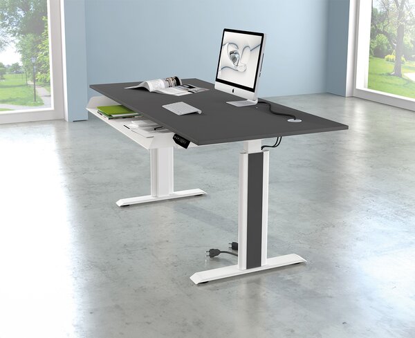 Scrivania Kerkmann Move 1 advance regolabile in altezza elettricamente, in rovere, rettangolare, con base a T grigia, 180,0 x 80,0 cm