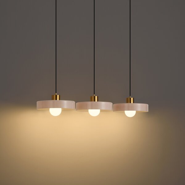 Sistema a binario moderno nero con 3 lampade a sospensione ottone e bianco monofase - Iconic Jina