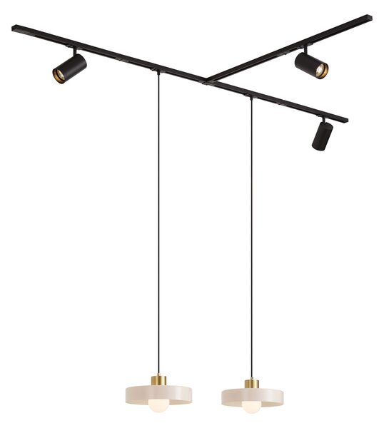 Sistema a binario moderno nero con 2 lampade a sospensione bianche e 3 faretti monofase - Iconic Jeana Luxe Jina