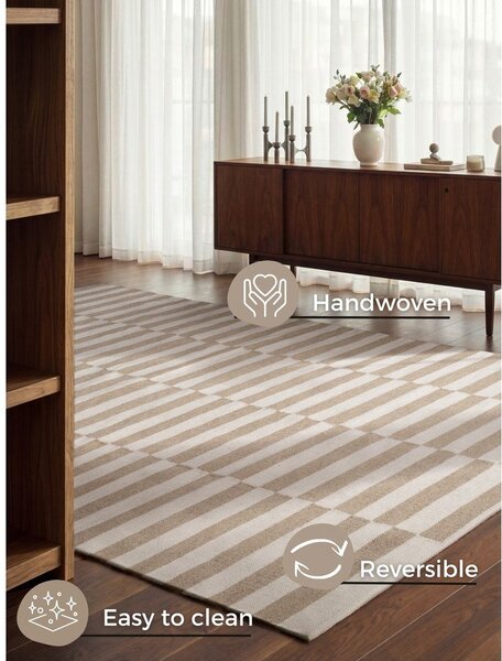 Tappeto bianco/marrone chiaro in lana reversibile/tessuto a mano 200x300 cm Vika – Hanse Home