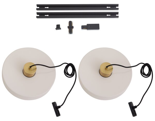 Sistema a binario moderno nero con 3 lampade a sospensione ottone e bianco monofase - Iconic Jina