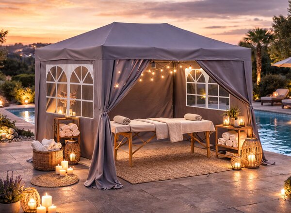 Gazebo pieghevole 2 x 3 m grigio fumo, 4 pareti laterali con chiusura a velcro (2 cerniere, 2 finestre), gazebo pop-up pieghevole, con borsa per il trasporto