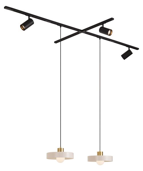 Sistema a binario moderno nero con 2 lampade a sospensione bianche e 3 faretti monofase - Iconic Jeana Luxe Jina