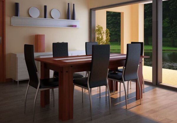 Tavolo in legno e vetro cucina o pranzo,8 posti, legno scuro