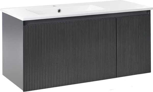 BELIANI Mobile da bagno sospeso nero in truciolato con lavabo in Vetroceramica e vano portaoggetti da 100 cm, design moderno