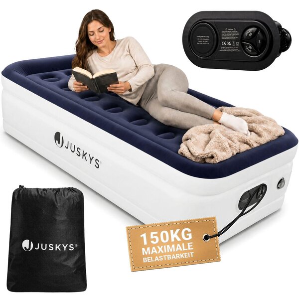 Materasso gonfiabile Juskys Sapri M in blu e bianco - Letto ad aria autogonfiante per 1 persona con pompa