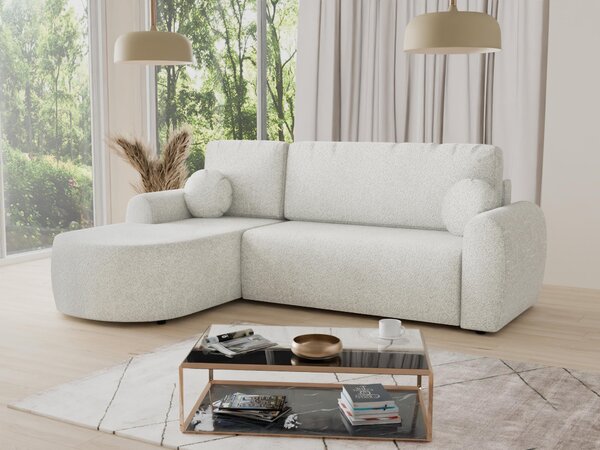 Divano ad angolo Jazz con funzione letto e contenitore - Tessuto bouclé - Divano a L, divano imbottito, divano letto, set di divani, divano letto (Bianco (Coral 70), divano ad angolo con apertura a sinistra)