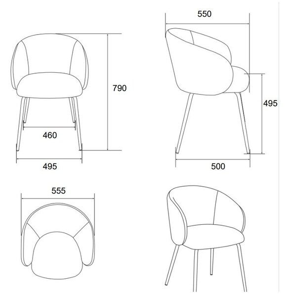 Set di sedie da pranzo grigio scuro in imbottito con braccioli 2 pz Eleanor – Actona