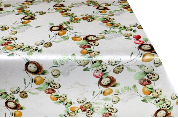 Tovaglia pasquale jacquard con motivo uovo e nido, larghezza 140 cm