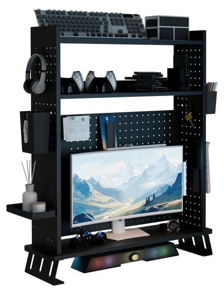 Scrivania a due piani con supporto per monitor e organizer
