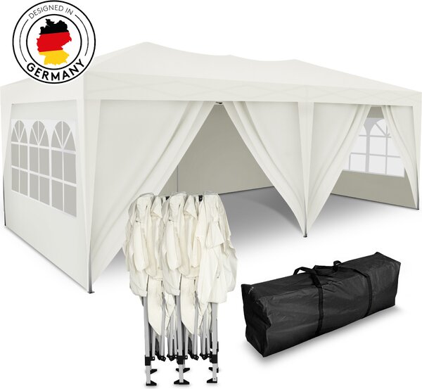 Gazebo pieghevole Kronenburg 3x6 m - Impermeabile, protezione UV 50+, 6 pannelli laterali, color champagne