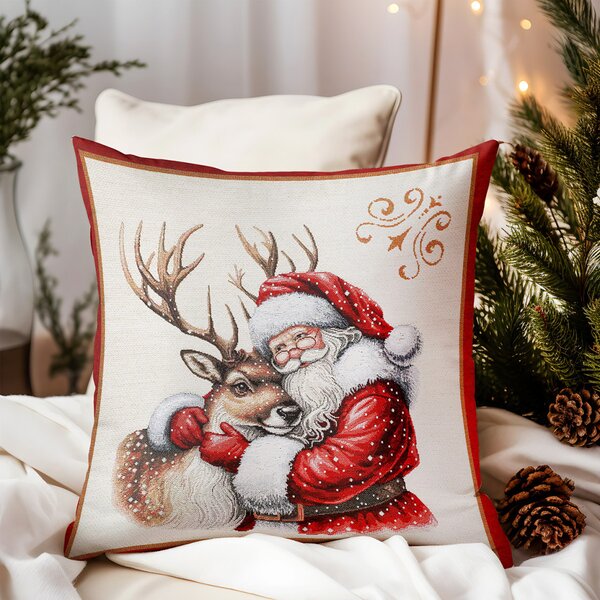 Federa natalizia in tessuto arazzo con lurex - Albero e Babbo Natale