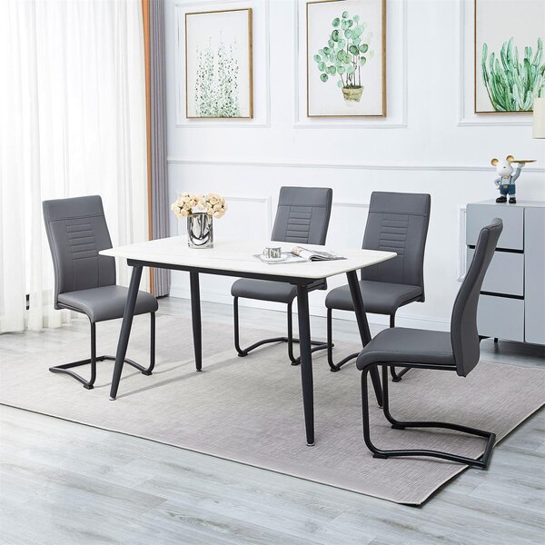 Set di 4 sedie da pranzo LOANO in grigio, con telaio oscillante in metallo, seduta imbottita e rivestita in Pelle finta, sedia oscillante imbottita