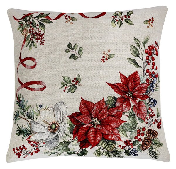 Federa natalizia in lurex - Fiori e ramoscelli natalizi