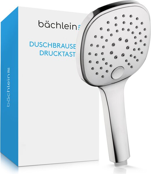 Soffione universale Bächlein - Soffione con 3 modalità di getto, facile da cambiare grazie al pratico pulsante - Soffione quadrato cromato - Doccetta con attacco standard G 1/2"