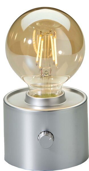 Lampadina vintage a batteria Edison Lampada da tavolo LED USB-C dimmerabile con interruttore rotante - decorazione moderna argento opaco