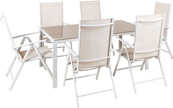 BELIANI Set da pranzo da giardino 7 pezzi Tavolo da pranzo in tessuto di alluminio verniciato a polvere beige con 6 sedie pieghevoli Design moderno